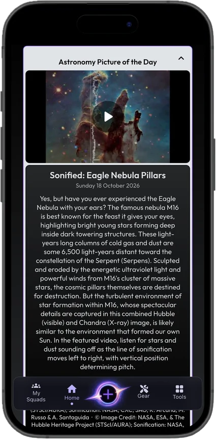 NASA Astronomy Picture of the Day card on the home screen