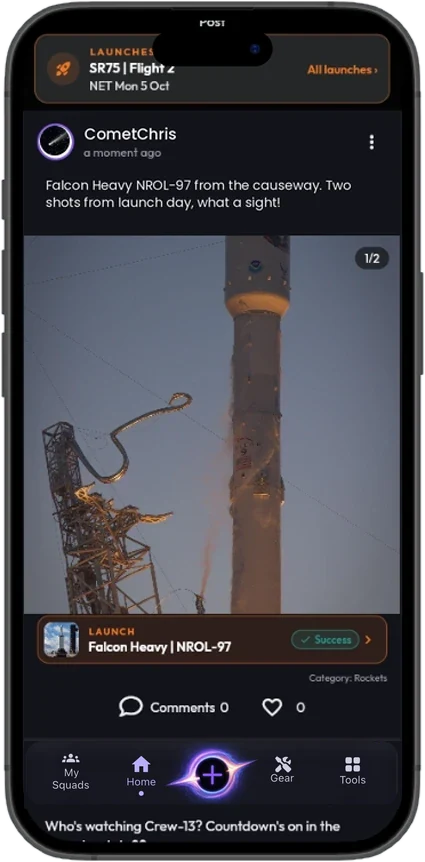 The Sky Feed with a Falcon Heavy launch photo linked to its launch