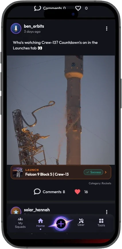 The Sky Feed with a post about Crew-13 linked to the launch