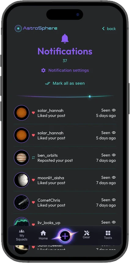 Notifications screen showing who liked and reposted your posts